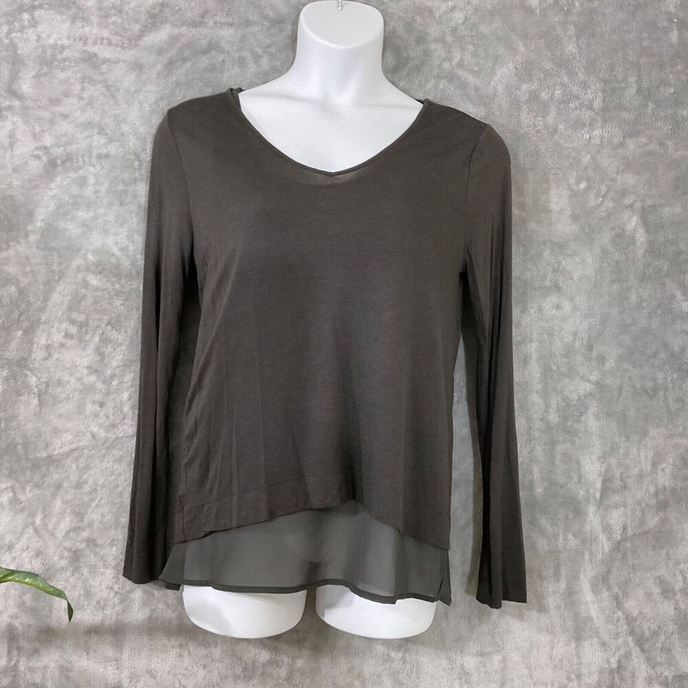 ecru Modal -Cashmere Tunic Top women’s L green long sleeve v-neck soft casual